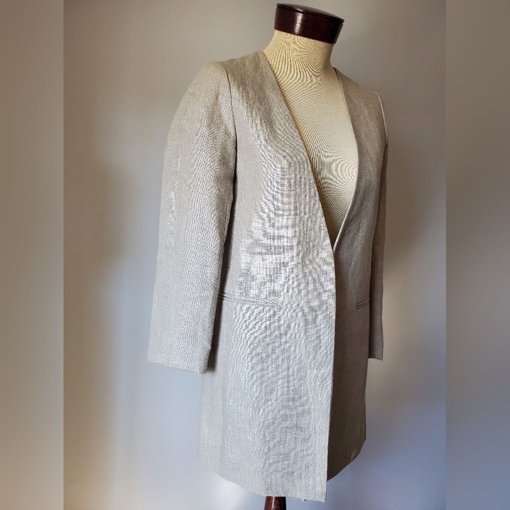 ZARA 100% linen cream/gold jacket. Size xs - Picture 2 of 10